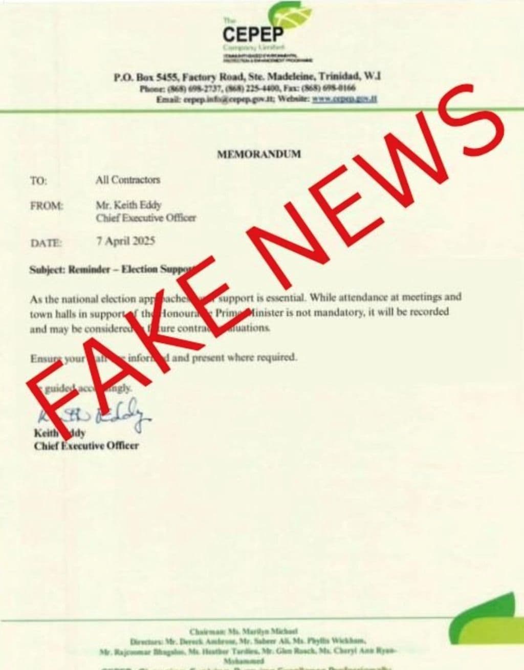 Cepep condemns fake memo; Al-Rawi calls it political mischief