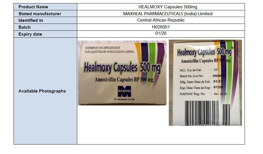 Health Ministry warns of falsified HEALMOXY (Amoxicillin) Capsules 500mg