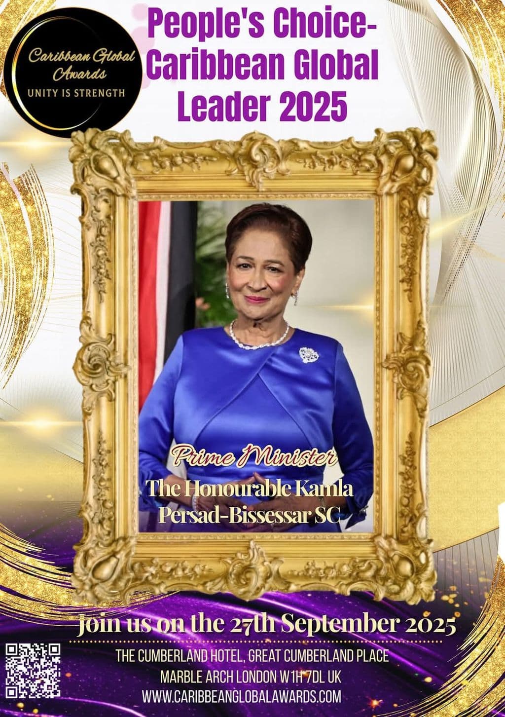 Kamla Persad-Bissessar wins People's Choice at Caribbean Global Awards