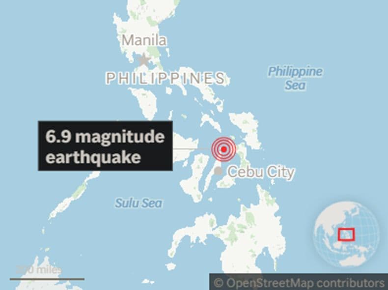 Strong earthquake in central Philippines sends people out of homes and sparks local tsunami warning