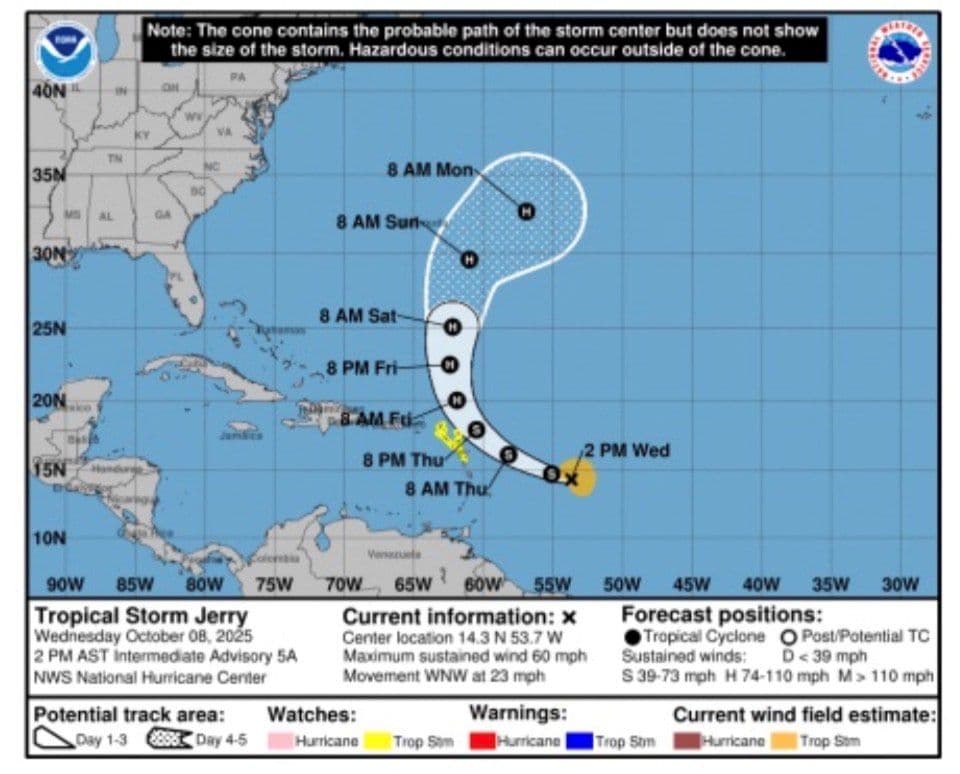 Tropical Storm Jerry strengthens, northern Leeward islands under watch