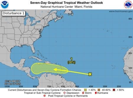 Active tropical wave to bring heavy showers this weekend