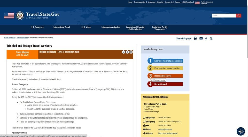 US Embassy advisory flags terrorism risk in T&T