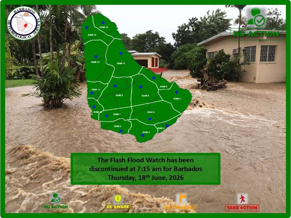 Flash flood watch discontinued for Barbados