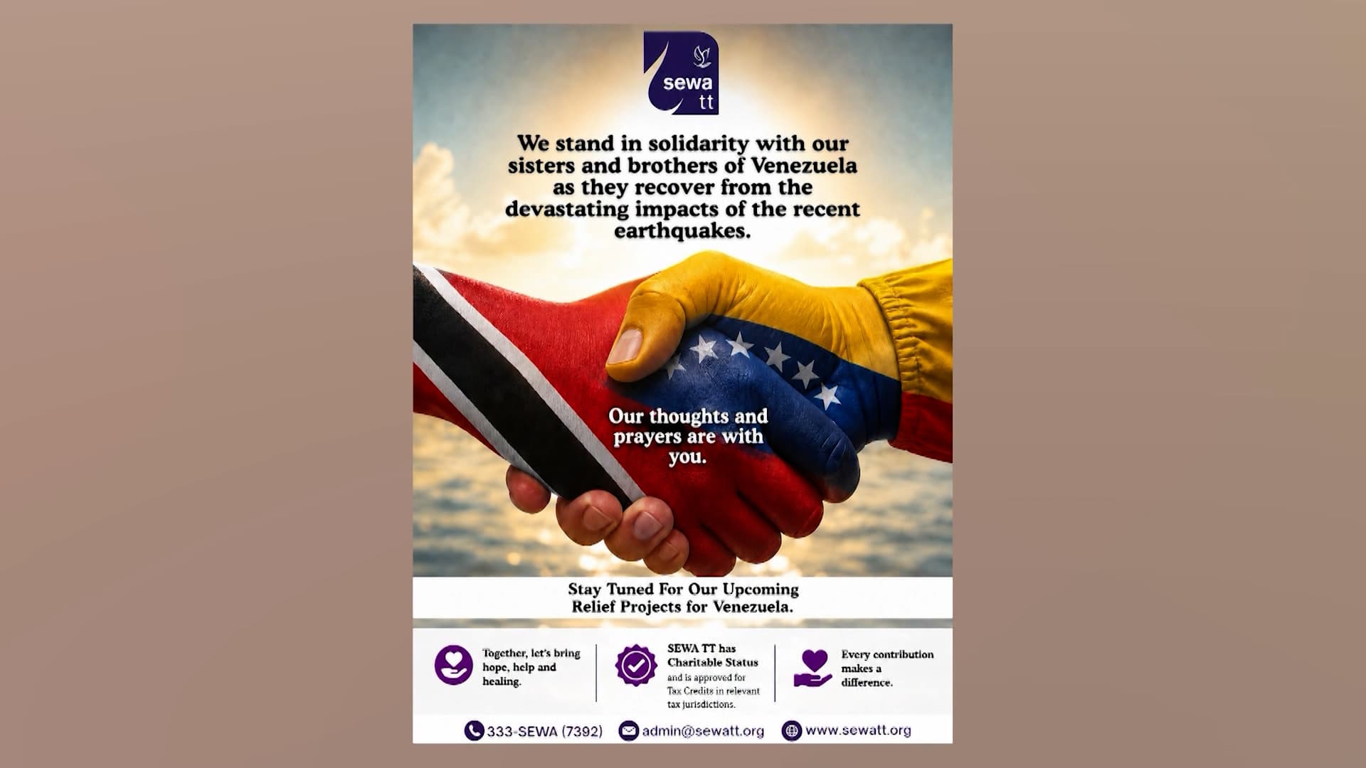 SEWA TT Launches Relief Campaign For Venezuela