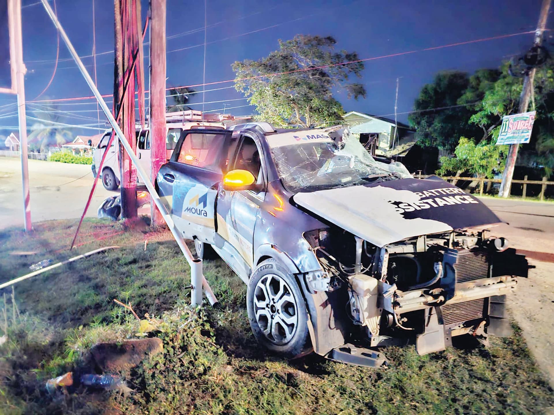 Berbice duo seriously injured after vehicle slams into GPL pole