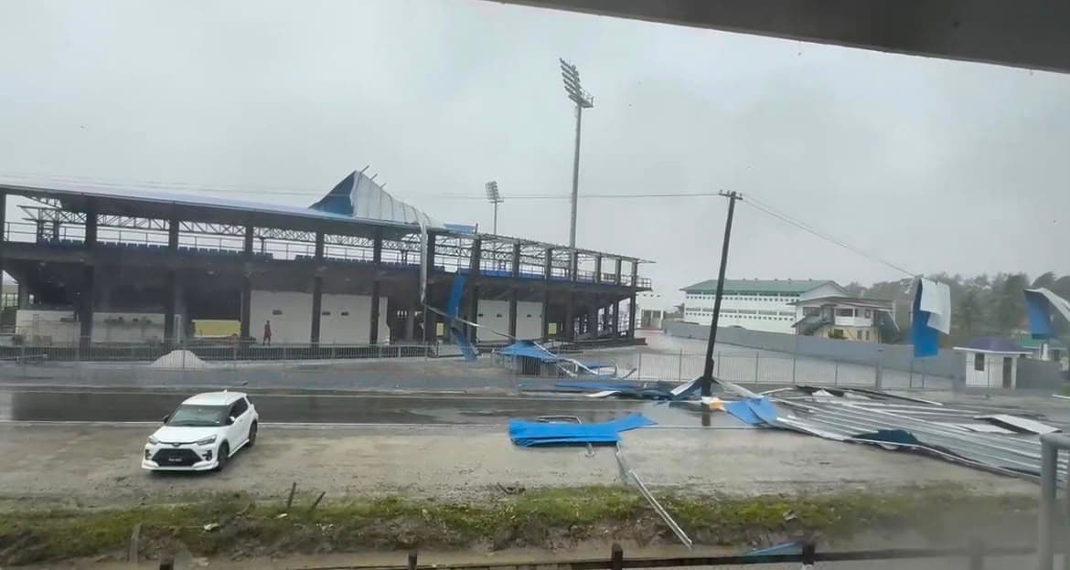 Heavy winds and rain cause roof damage at New Anna Regina stadium