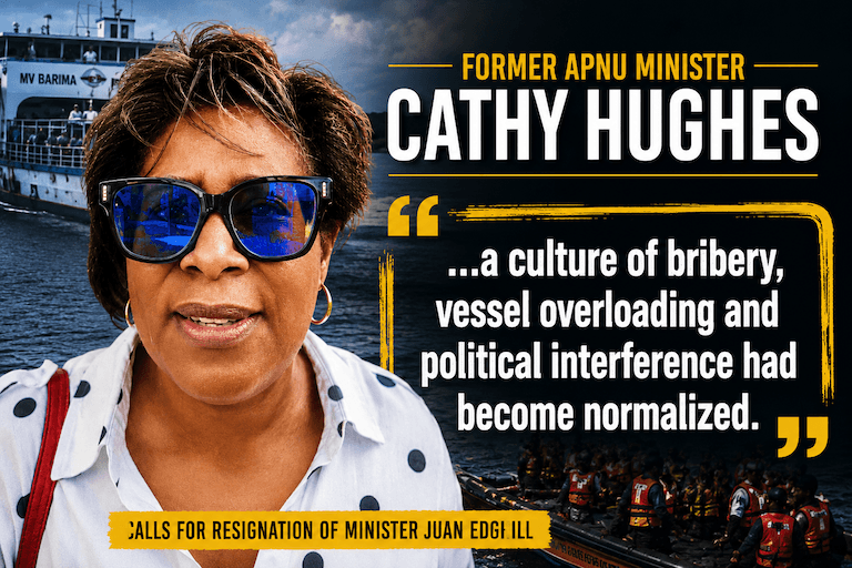 Former APNU Minister Cathy Hughes Joins Protest Line, Calls for Edghill’s Resignation Over MV Barima Tragedy