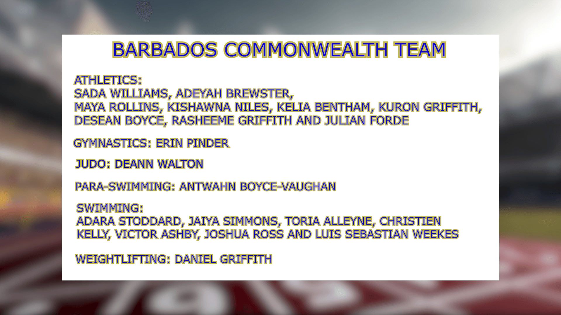 Barbados names 21-member team for Commonwealth Games