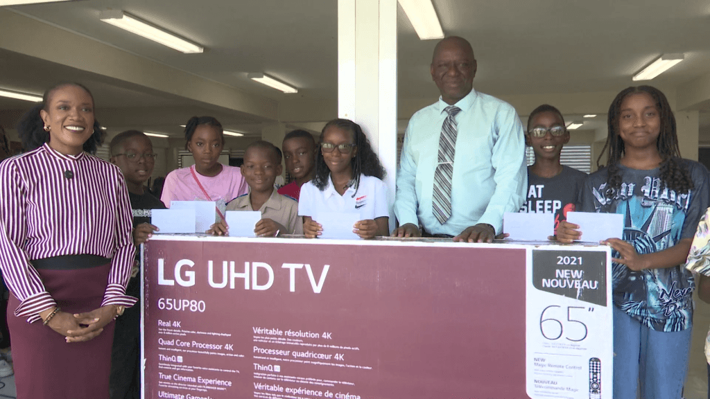 George Lamming Primary receives television monitor for reading programme