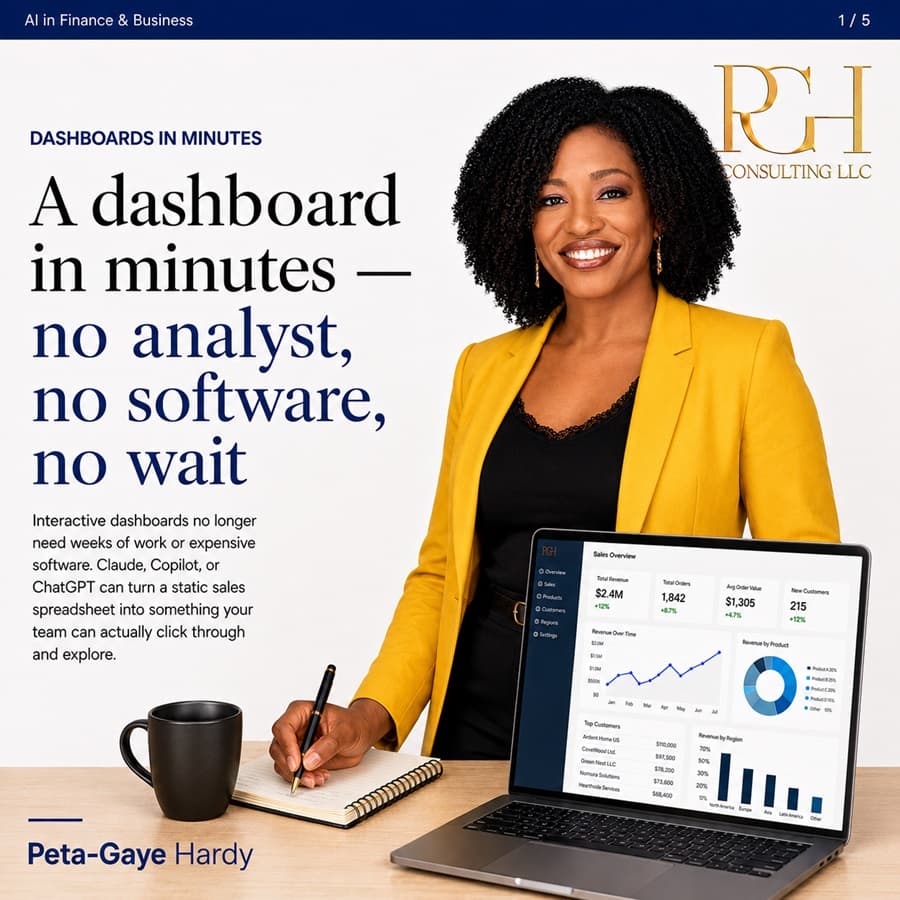A dashboard in minutes — no analyst, no software, no wait