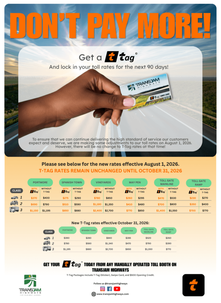 TransJamaican Highway toll rates to increase from August 1