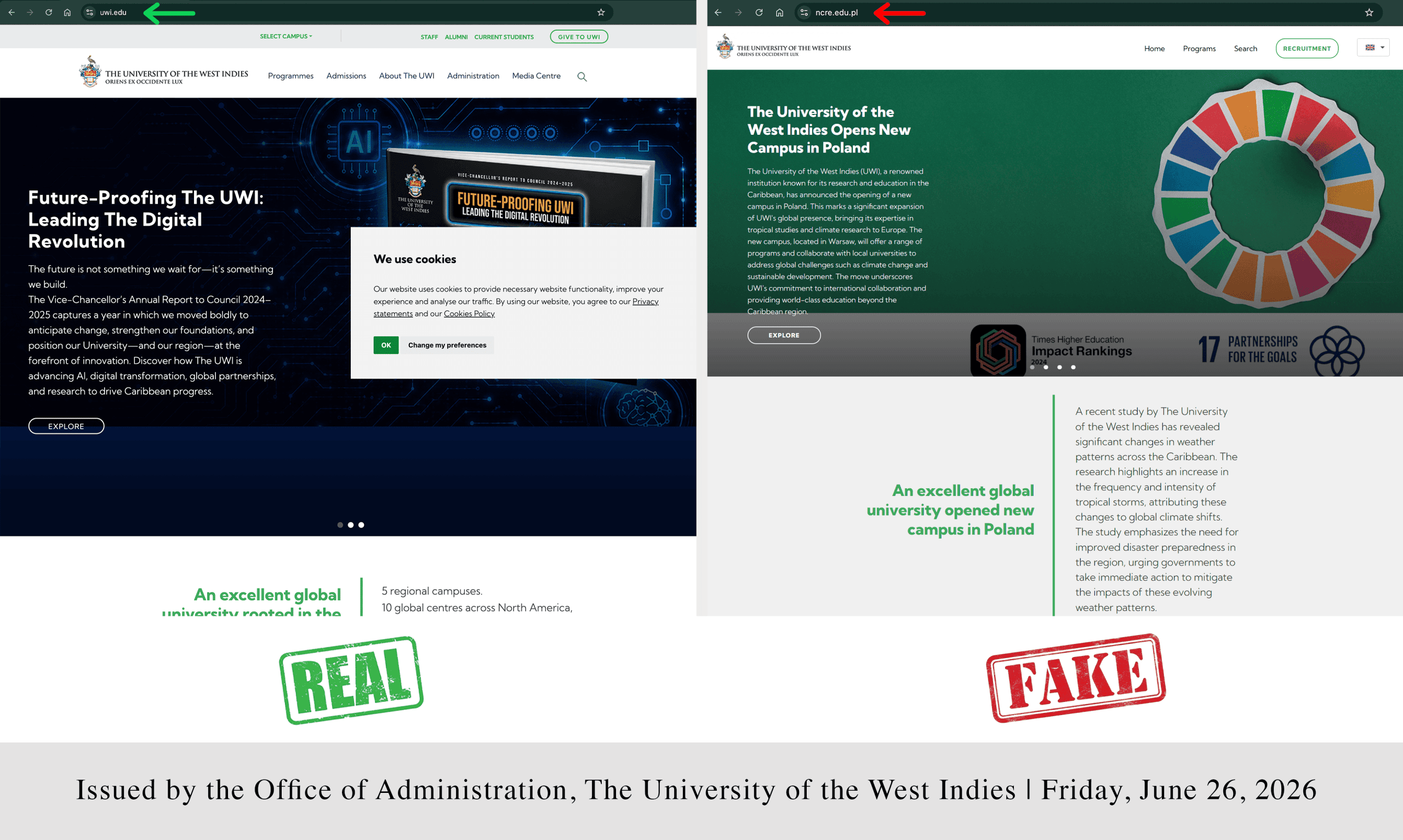 UWI Warns Of Fraudulent Website Impersonating The University